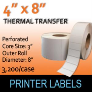 Thermal Transfer Labels 4" x 8" Perf